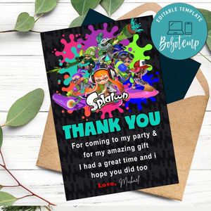 Splatoon Thank You Card Customizable Template To Print At Home Instant Download
