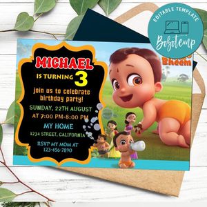 Mighty little bheem Birthday Flyer Customizable Template to Print at Home Instant Download