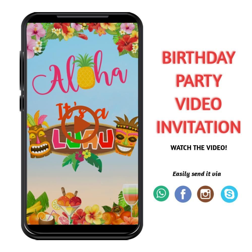 Luau Birthday Video Invitation Digital Template Customizable DIY