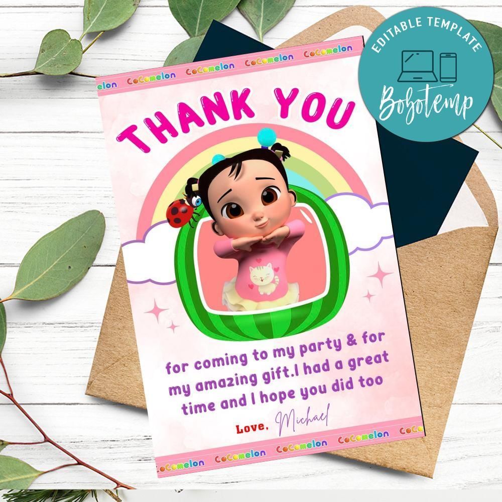 Cece Cocomelon Thank You Card Customizable Template To Print At Home Instant Download