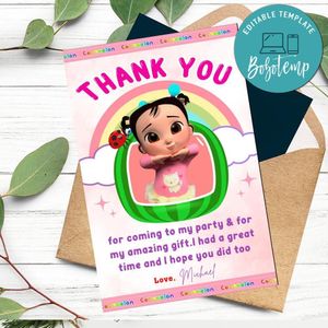 Cece Cocomelon Thank You Card Customizable Template To Print At Home Instant Download
