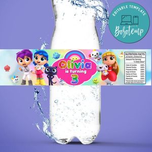 True and the Rainbow Kingdom Birthday Water Bottle Label Template to Print at Home Instant Download