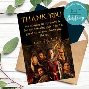House Of The Dragon Thank You Card Customizable Template To Print At Home Instant Download