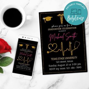 Medical assistant graduation Invitation Customizable Template to Print at Home Instant Download