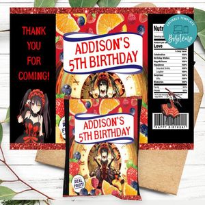 Kurumi Tokisaki Birthday Party Fruit Snack Bag Digital File Printable Instant Download