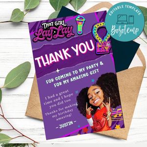 That girl lay lay Thank you card Customizable Template to Print at Home Instant Download