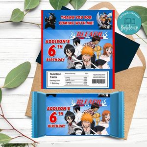 Bleach anime Candy bar Label Customizable Template Instant Download