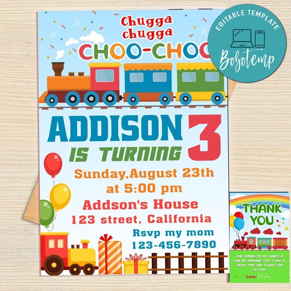 Choo Choo Invitation Template Free Thank You Card Printable