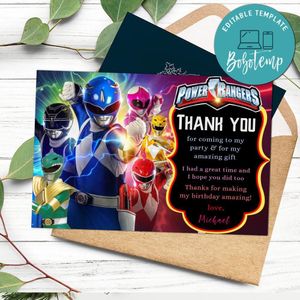 Power rangers Thank you card Customizable Template to Print at Home Instant Download