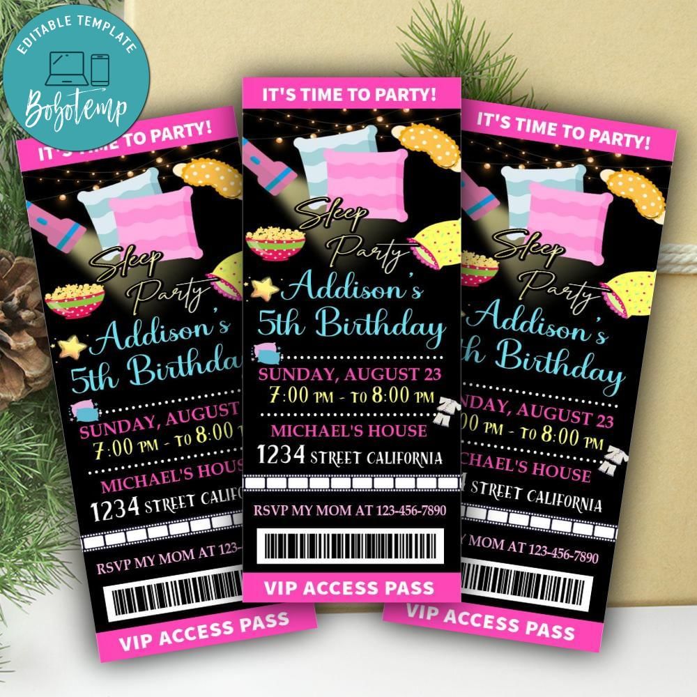 Sleepover Ticket Invitation Customizable Template | Bobotemp