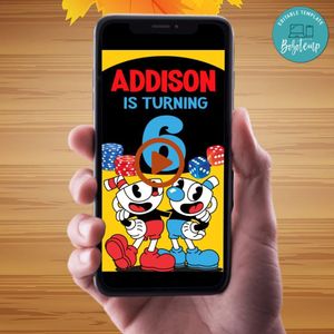 Cuphead Birthday Video Invitation Digital Template Customizable Instant Download