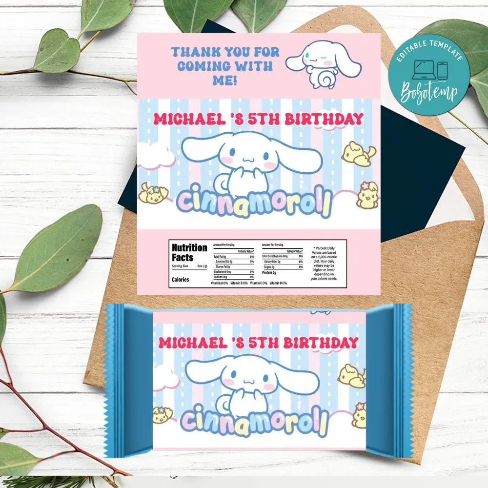 Cinnamoroll Candy Bar Label Customizable Template DIY | Bobotemp Shop