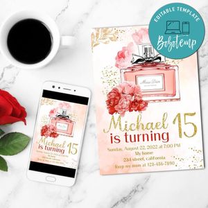 Printed & Posted Miss Dior Perfume Personalised Birthday Mobile Invite Customizable Template Instant Download