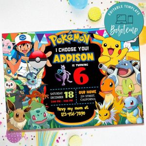 Pokemon Party Invite Customizable Template to Print at Home Instant Download