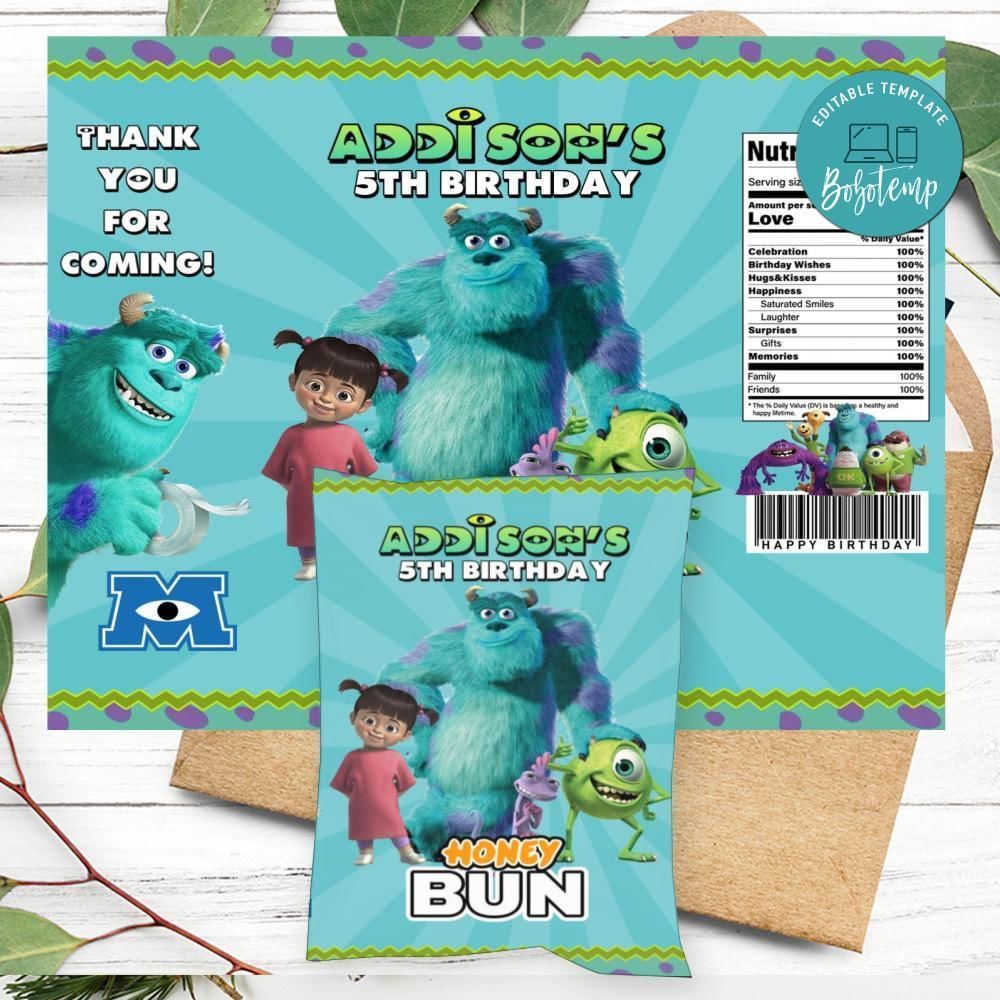 Monster Inc Honeybun Snack Bag Digital File Printable Instant Download