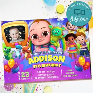 Chuchu tv Birthday Invitation with Photo Customizable Template to Print at Home Instant Download