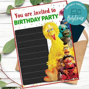 Sesame Street fill in blank Invitation Customizable Template to Print at Home Instant Download