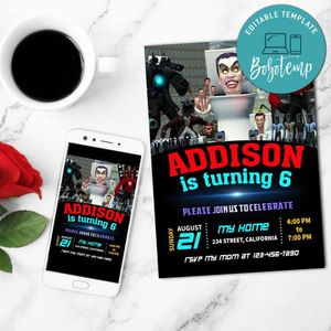 Skibidi toilet Birthday Flyer Customizable Template to Print at Home Instant Download