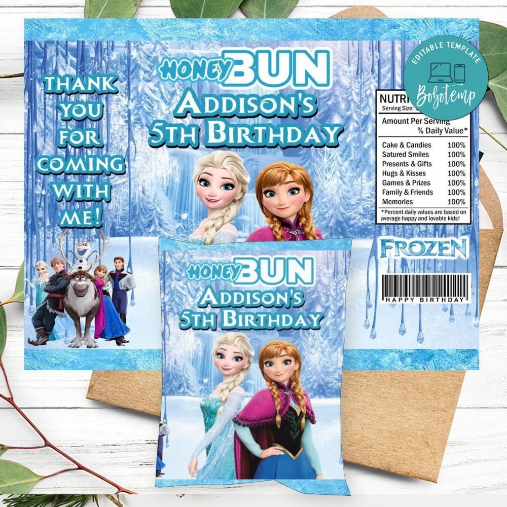 Frozen Elsa Birthday Honey Buns Snack Bag Label Customizable Instant Download