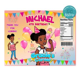 Gracie’s Corner Birthday Party Chip Bag Digital File Printable Instant Download