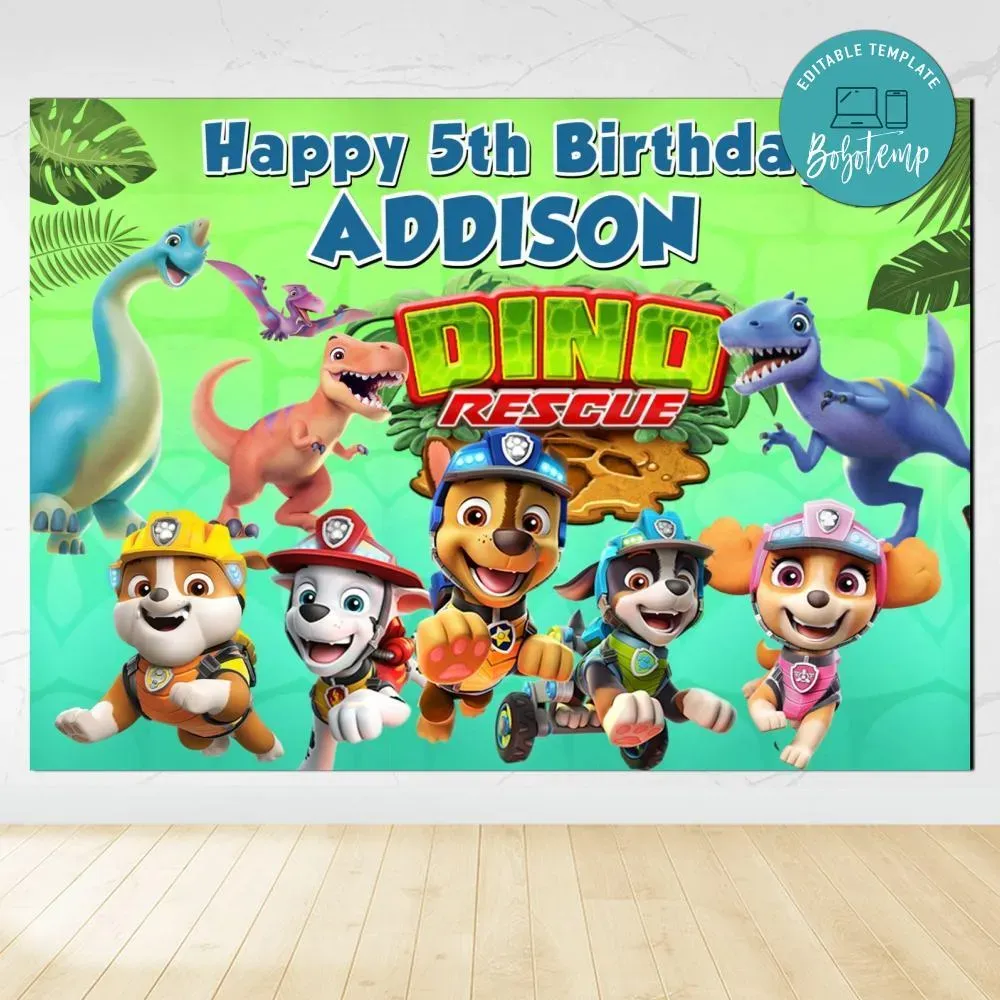 Dino rescue Birthday Backdrop Digital File Template | Bobotemp