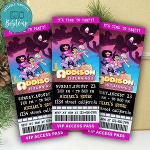 Steven Universe Movie Ticket Invitation Customizable Template Instant Download