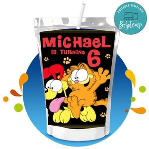 Garfield Capri Sun Birthday Labels Digital File Printable Instant Download