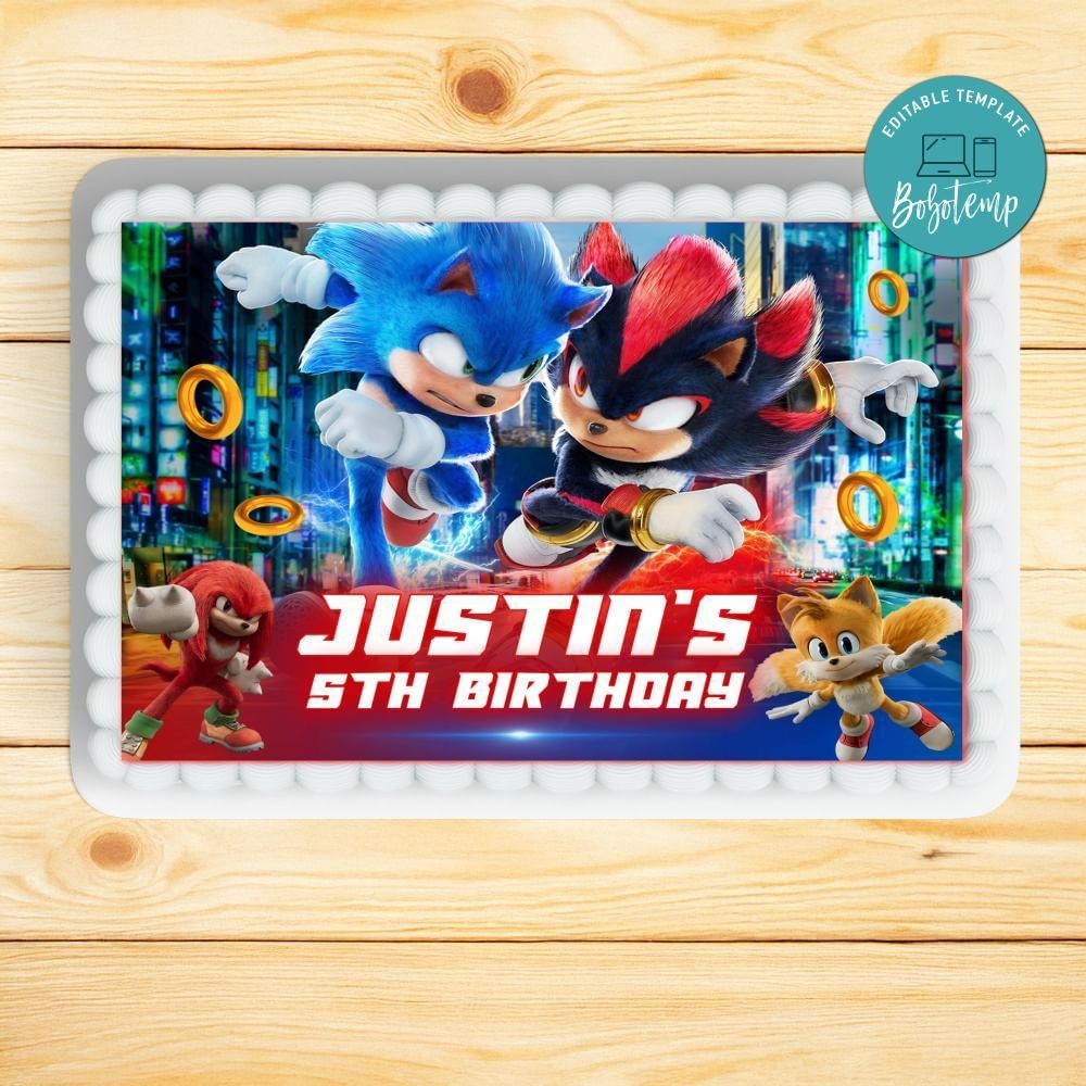 Sonic 3 Sheet Cake Template Printable Instant Download