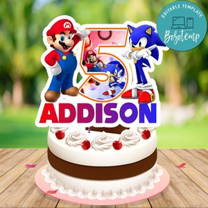 Sonic Mario Birthday Cake Topper Template Printable Instant Download