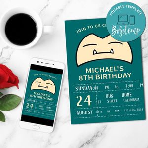 Snorlax invitation Invitation Customizable Template to Print at Home Instant Download