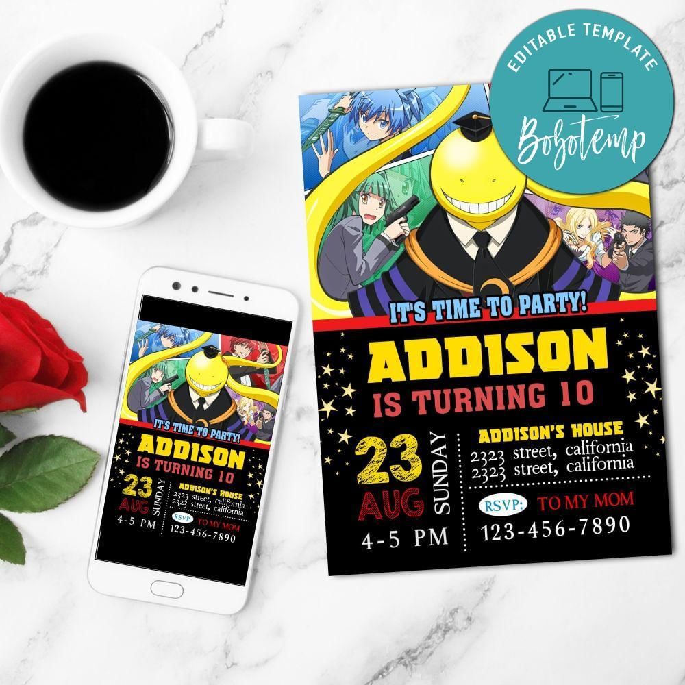 Assassination Classroom Graduation Mobile Invite Customizable Template Instant Download