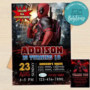 Deadpool Invitation Template Free Thank You Card Printable