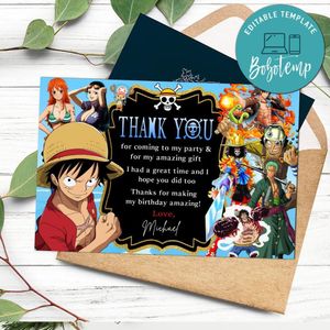 One Piece Thank You Card Customizable Template To Print At Home Instant Download