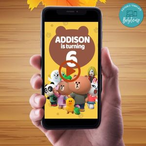 Brown and Friends Birthday Video Invitation Digital Template Customizable Instant Download