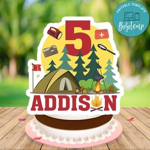 Camping Cake Topper Template Printable Instant Download