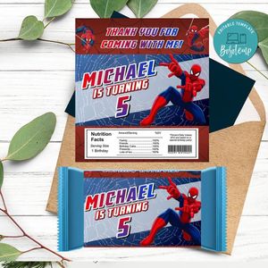 Spiderman Candy bar Label Customizable Template Instant Download