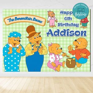 Berenstain Bears Birthday Backdrop Digital File Template Instant Download