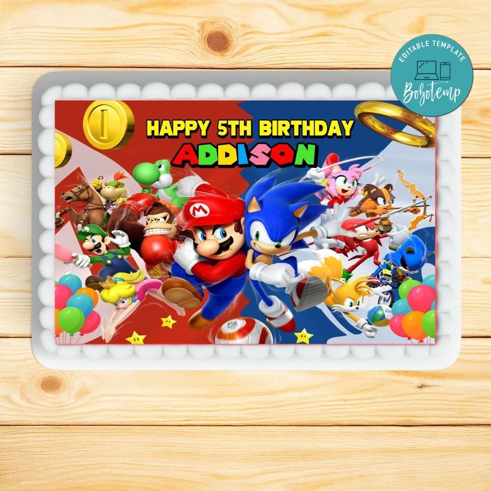 Sonic Mario Sheet Cake Template Printable Instant Download