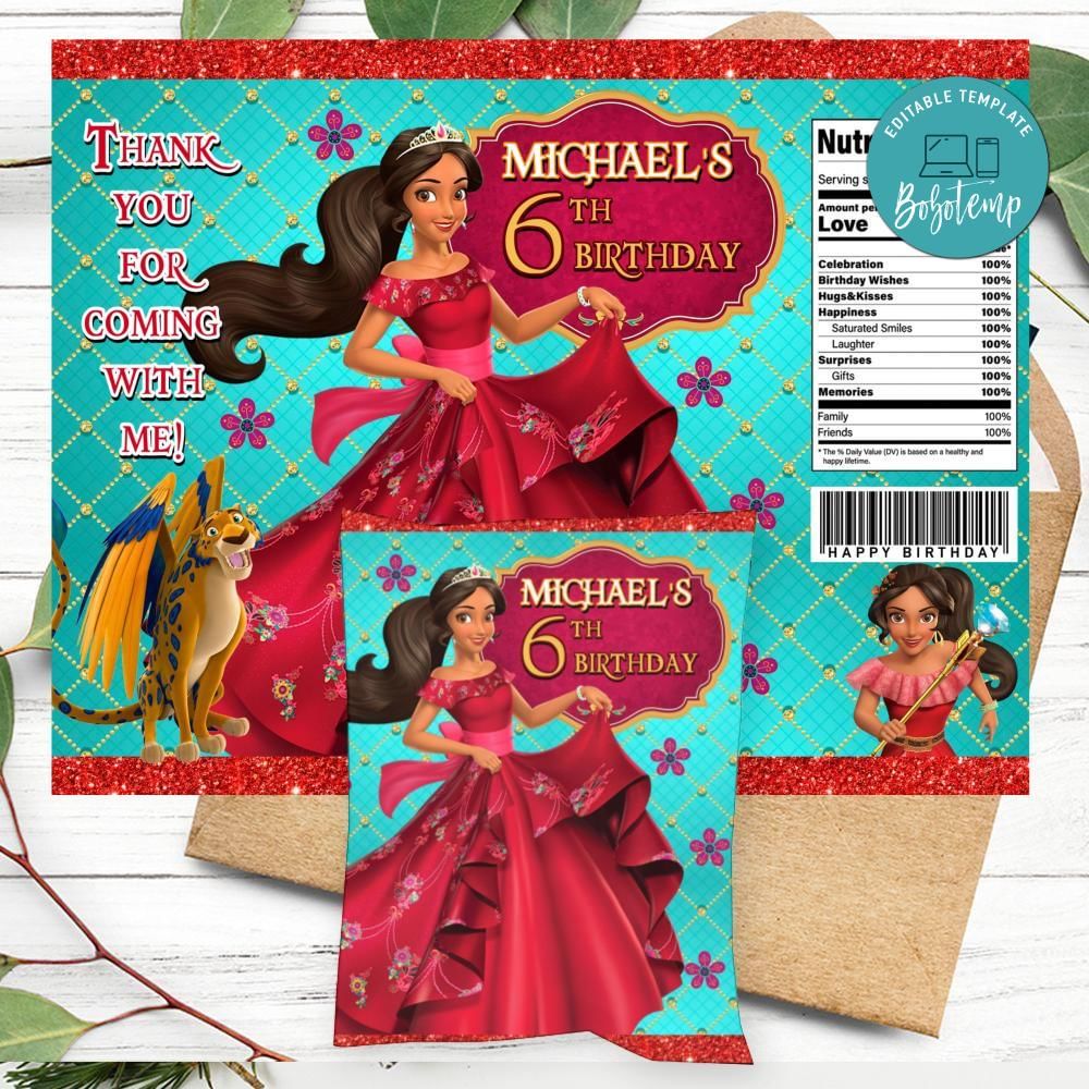 Elena of Avalor Birthday Party Chip Bag Digital File Printable | Bobotemp for Elena Of Avalor Free Printables