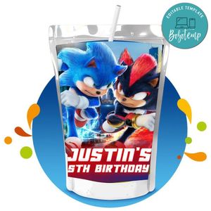 Sonic 3 Capri Sun Birthday Label Digital File Printable Instant Download