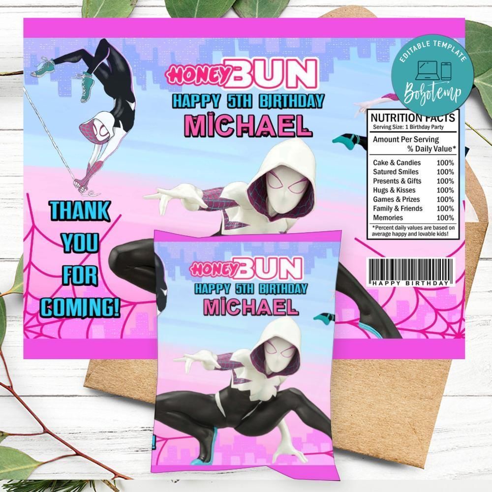 Gwen Birthday Honey Buns Snack Bag Label Customizable Instant Download