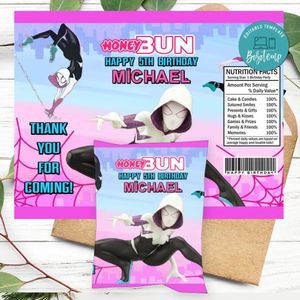 Gwen Birthday Honey Buns Snack Bag Label Customizable Instant Download