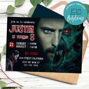 Morbius Invitation Customizable Template to Print at Home Instant Download