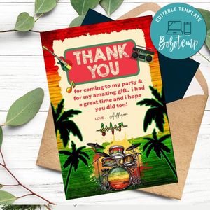 Reggae Thank You Card Customizable Template To Print At Home Instant Download