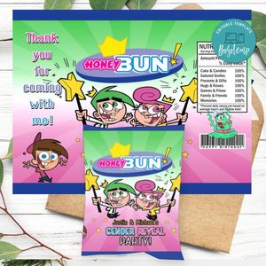 The Fairly Oddparents Gender Reveal Birthday Honey Buns Snack Bag Label Customizable Instant Download