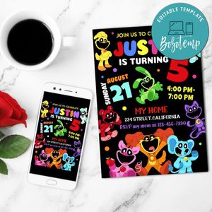 Smiling Critters Mobile Invite Customizable Template Instant Download