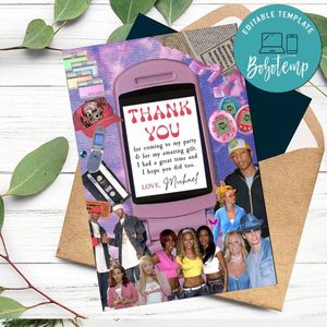 Early 2000s Thank You Card Customizable Template To Print At Home Instant Download