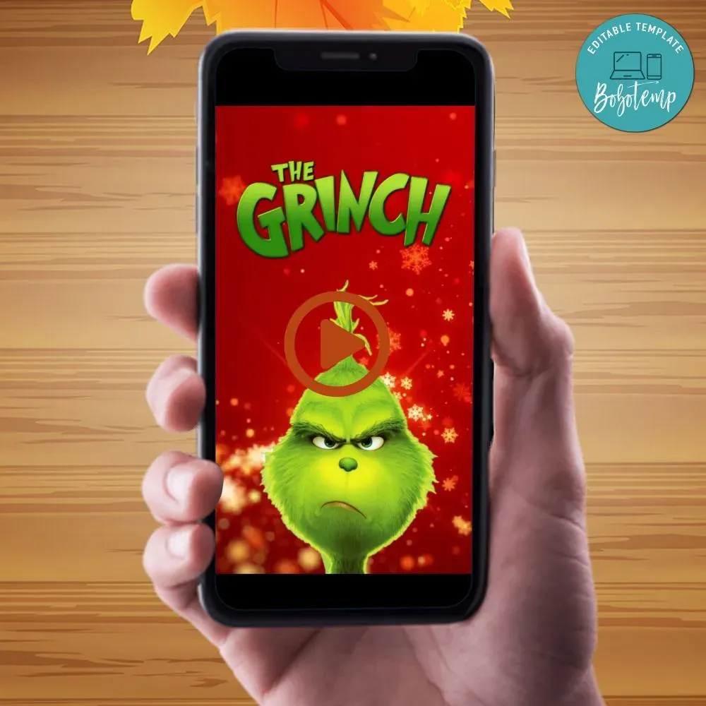 Grinch Video Invitation Digital Template DIY | Bobotemp