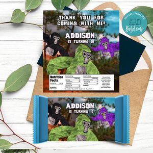 Gorilla Tag Candy bar Label Customizable Template Instant Download