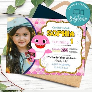 Baby Shark Birthday Flyer with Photo Customizable Template to Print at Home Instant Download